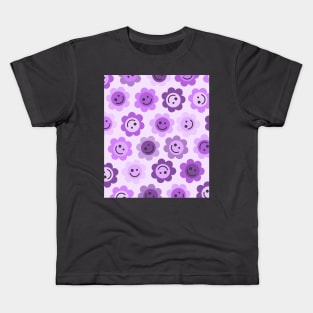 Purpler Purple Flower Happy Faces Kids T-Shirt